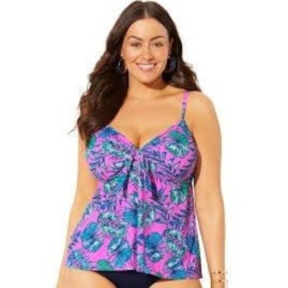 Women's Plus Size Adjustable Relaxed Fit Tie Front Underwire Top only - Picture 1 of 5